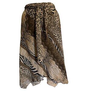 Versailles Animal Print Asymmetrical Midi Skirt Sash Tie SZ‎ XL Flowy Glam Rock